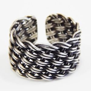 100% 925 Silver Wide Weave Open Ring Boho Jewelry